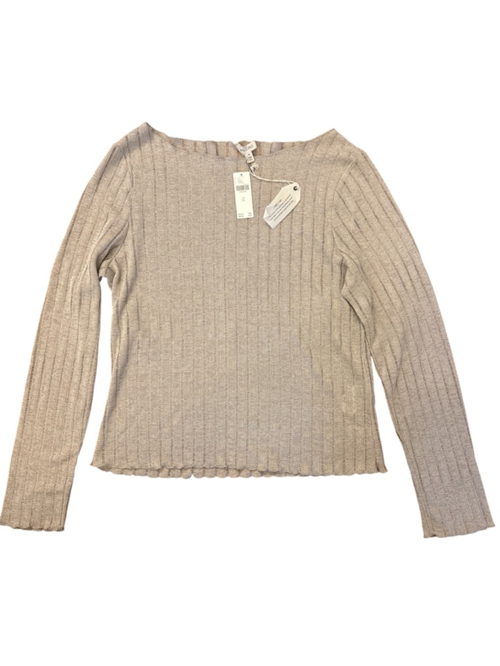Pilcro and the Letterpress Anthropologie Beige Ribbed Boatneck Long Sleeve Top
